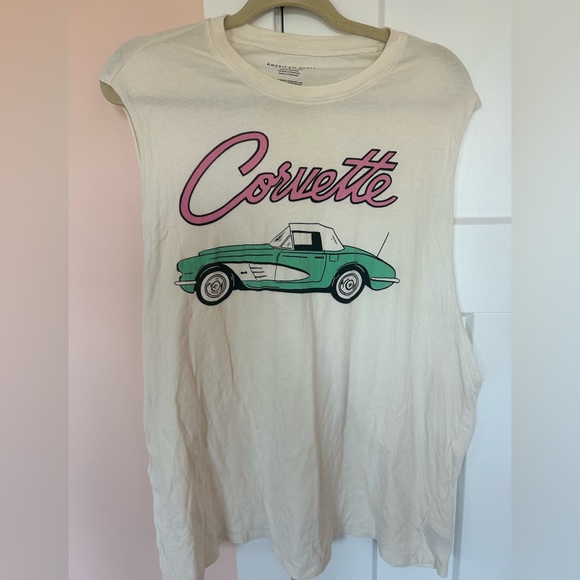 American Eagle Outfitters Tops - American Eagle Cream Graphic Muscle Tee